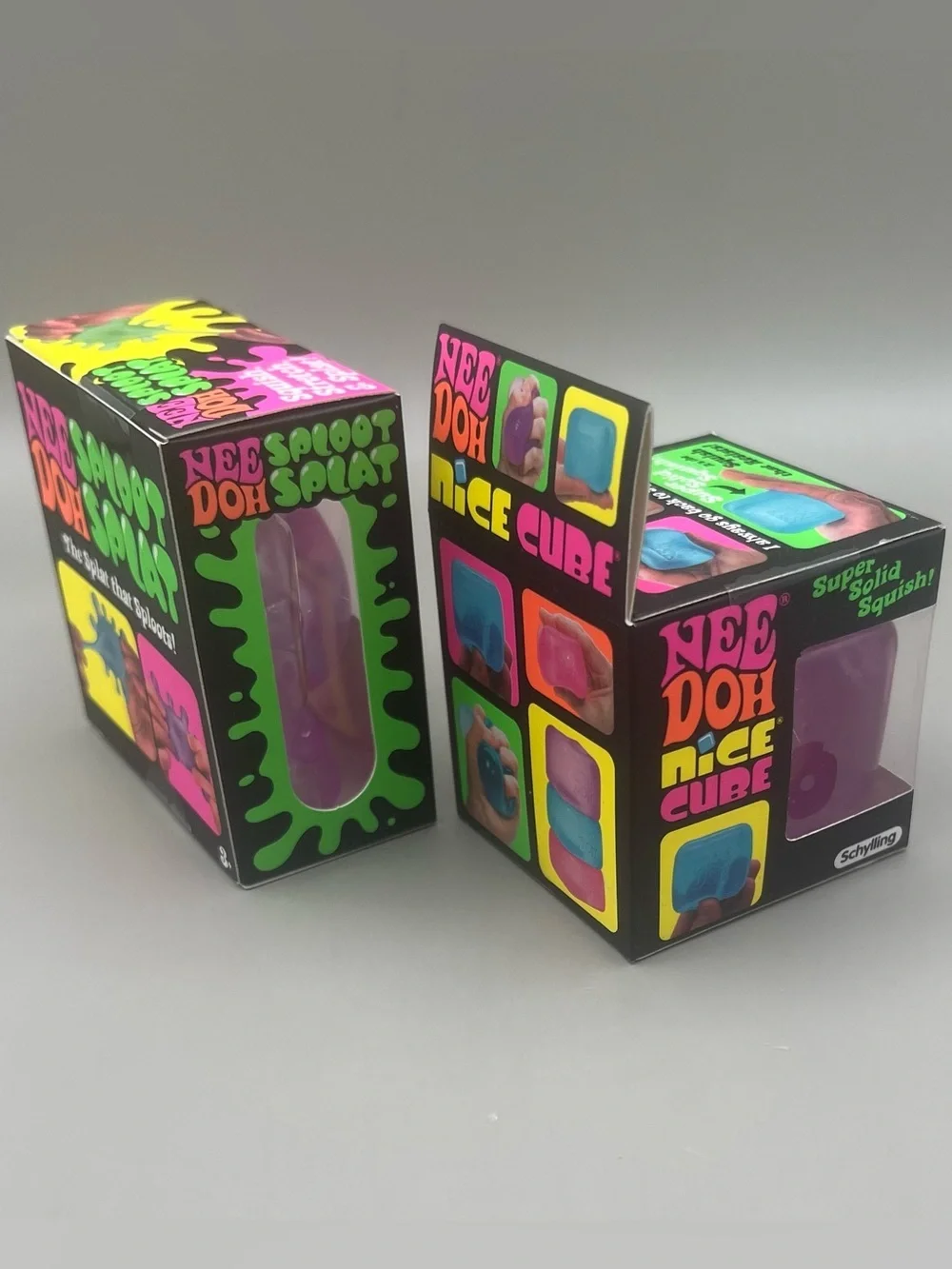 Authentic NEEDOH ~ 2 Pack 💜🩷~ Sploot Splat Squishy + Nice Cube Solid Squish Toy